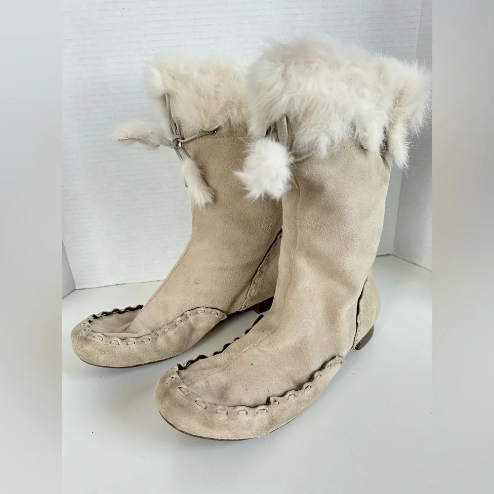 Vintage 90s NINE WEST WILDEST Suede Fur Boots Size 8.5